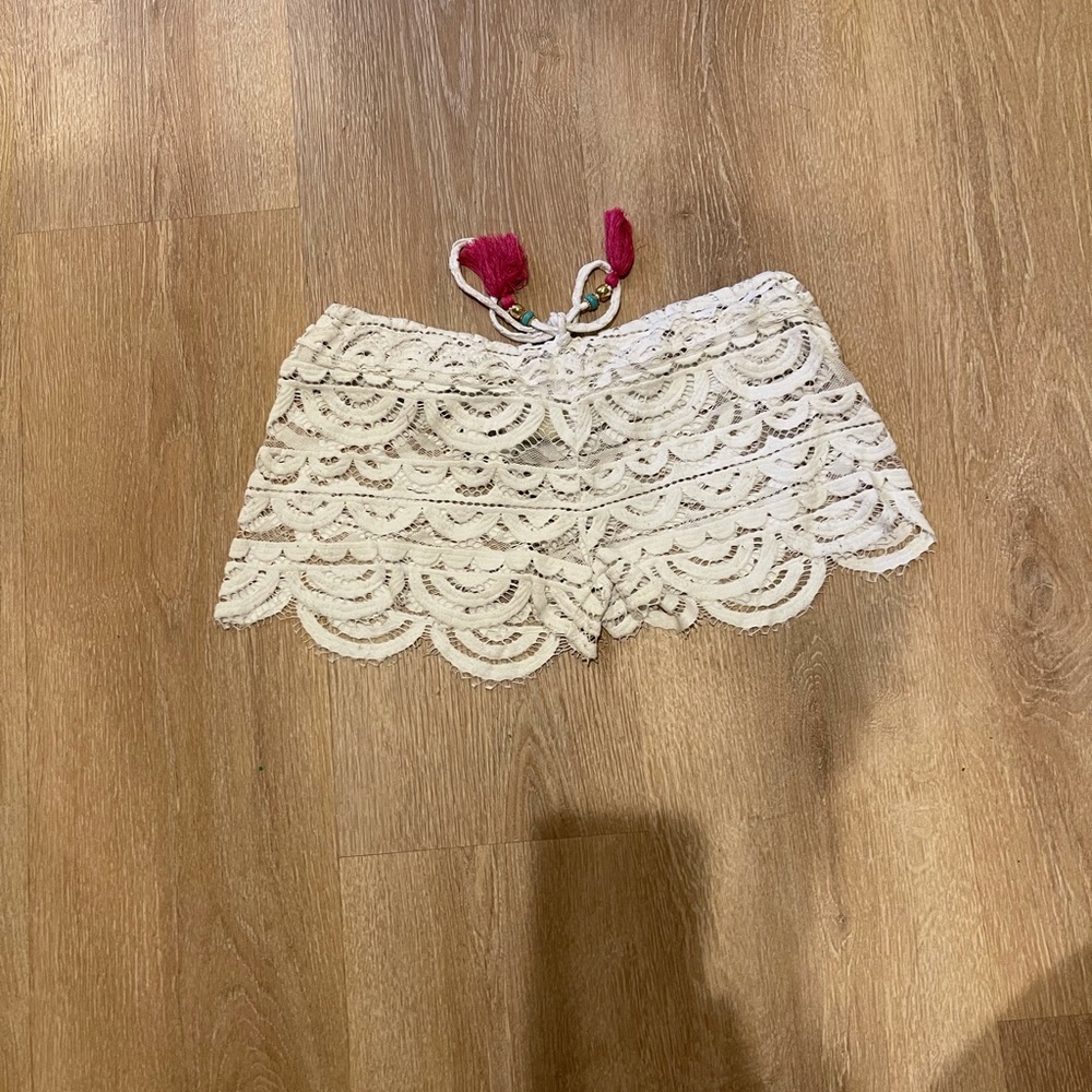 White lace coverup shorts